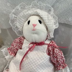 SOCK BUNNY Floral Bonnet & Apron Sock Bunny handcrafted New EASTER